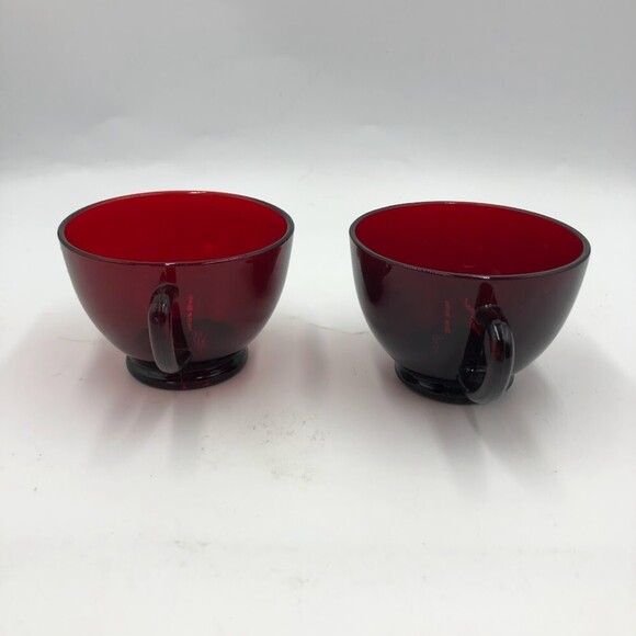 Vintage Set of 4 Ruby Red Glass Tea Cups and Saucers Set ARCOROC France - Picture 9 of 17